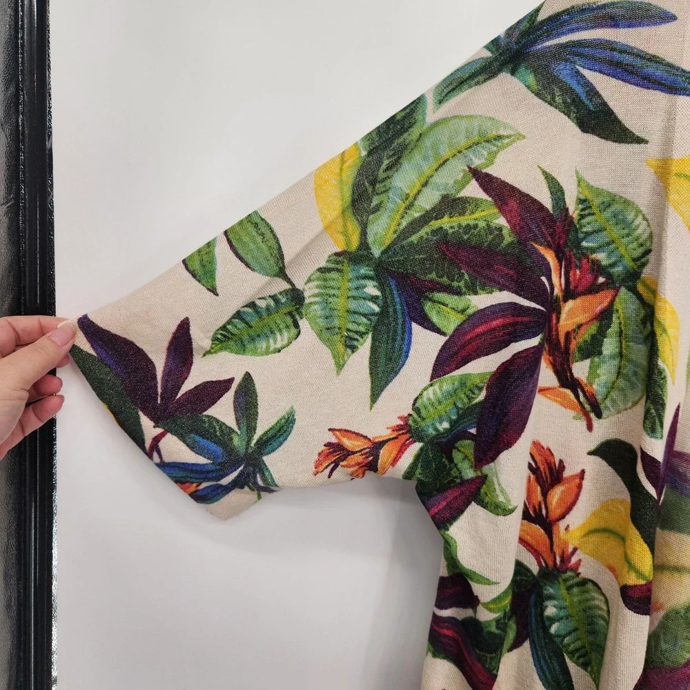 Chico's Tropical Floral Shimmer Open Cardigan Short Dolman Sleeve Large Size 2